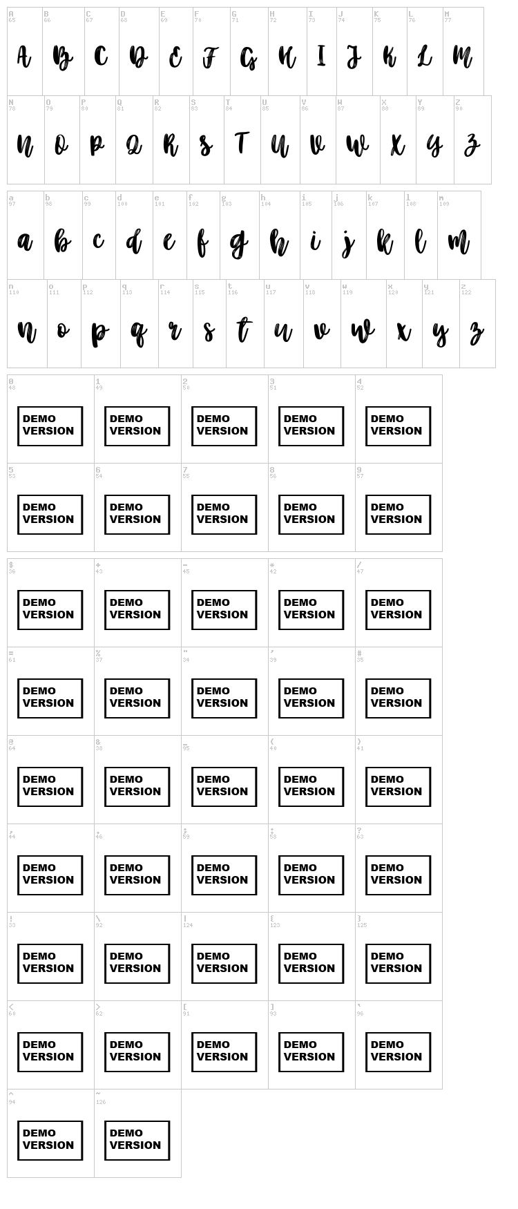 Better Together Script font map